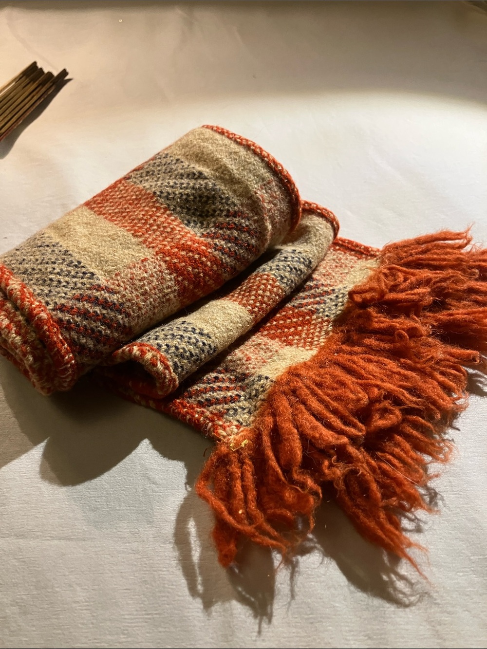 Handwoven vintage wool scarf 42” long 1960’s